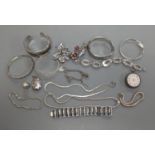 A quantity of assorted jewellery etc. including Danish sterling bangle and leaf brooch, a white meta