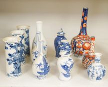 Assorted small Chinese blue and white vases etc., tallest 22cm