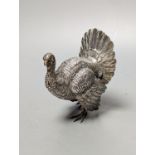 A late 19ct /early 20th century Hanau silver free standing model of a game bird, 1930's import