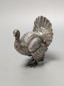 A late 19ct /early 20th century Hanau silver free standing model of a game bird, 1930's import