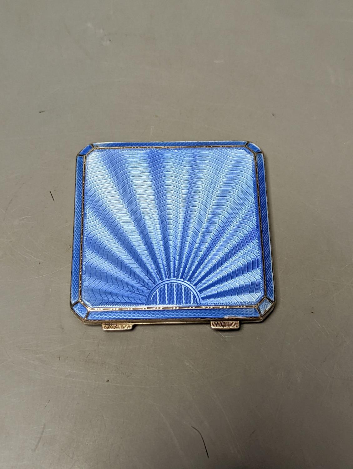 A 1930's At Deco Asprey & Co silver and blue guilloche enamel compact, 74mm. - Image 2 of 2