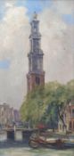 Corbet, oil on canvas, View of a Dutch church spire, signed, 59 x 29cm