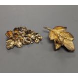 Two Flora Danica gilt white metal foliate brooches, with boxes, largest 46mm.