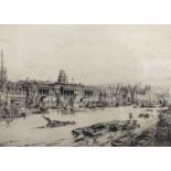 William Monk (1863-1937), etching, London River, inscribed in pencil, 17 x 25cm