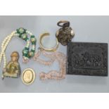 A group of costume jewellery, watches, miniatures etc.