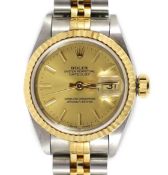 A lady's early 1990's steel and gold Rolex Oyster Perpetual Datejust wrist watch, on steel and
