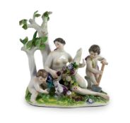 A Meissen allegorical group, late 18th century,representing Earth, modelled as a nude maiden with