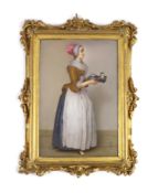 A KPM Berlin porcelain plaque painted with ‘The Chocolatier’ after Jean-Etienne Liotard, late 19th