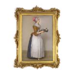 A KPM Berlin porcelain plaque painted with ‘The Chocolatier’ after Jean-Etienne Liotard, late 19th