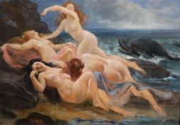 Adolphe Lalyre (French, 1848-1933) Sirens and dolphin beside rocksoil on canvassigned55 x 79cmOil on