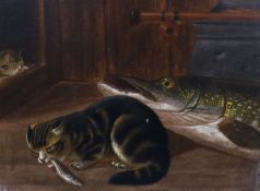 A. Rowland Knight (fl.1810-1840) Cat bitten by a pikepair of oils on cardsignedxBoth oils on card in