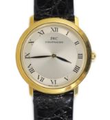 A gentleman's 18ct gold International Watch Company manual wind dress wrist watch,on an IWC