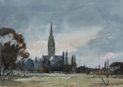 § § Edward Wesson (1910-1983) Salisbury cathedral from the eastink and watercoloursigned21 x