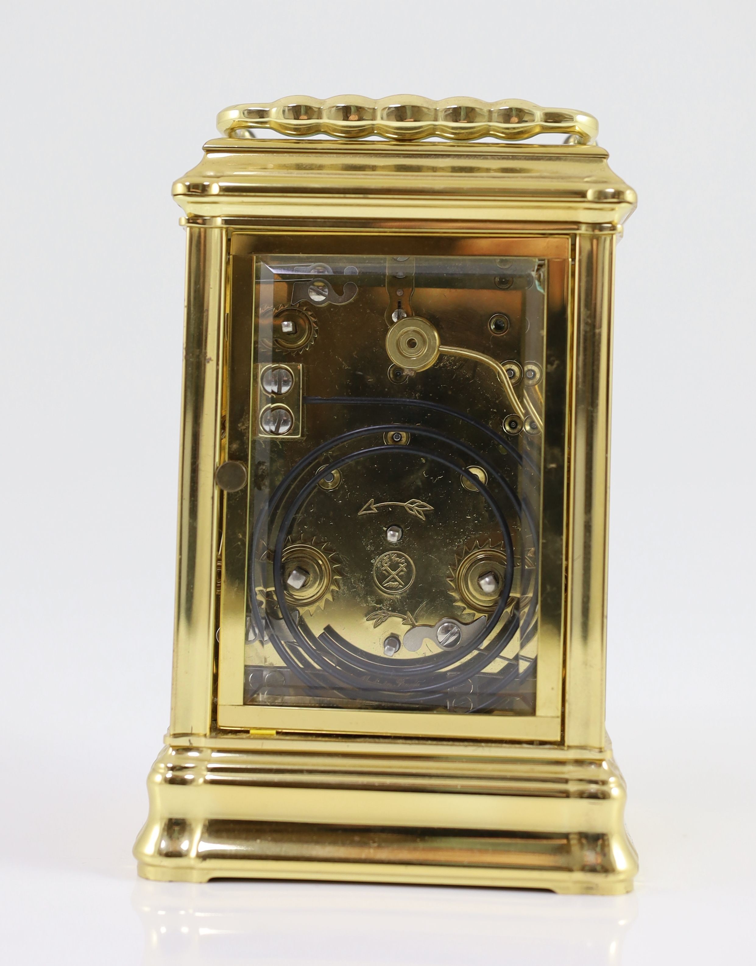 A L'Epée hour repeating brass carriage clock,with moonphase and calendar dial, in gorge case, with - Image 3 of 5