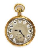 A Swiss 18ct gold Zenith keyless dress pocket watch,with Arabic dial and subsidiary seconds, the