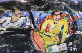 § § Peter McClaren (Scottish, 1964-) 'Matisse, woman in car'oil on paperinscribed verso58 x 88cm.