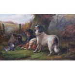 John Morris (19th C.) After the Hunt; gun dogs seated in landscapespair of oils on canvassigned40