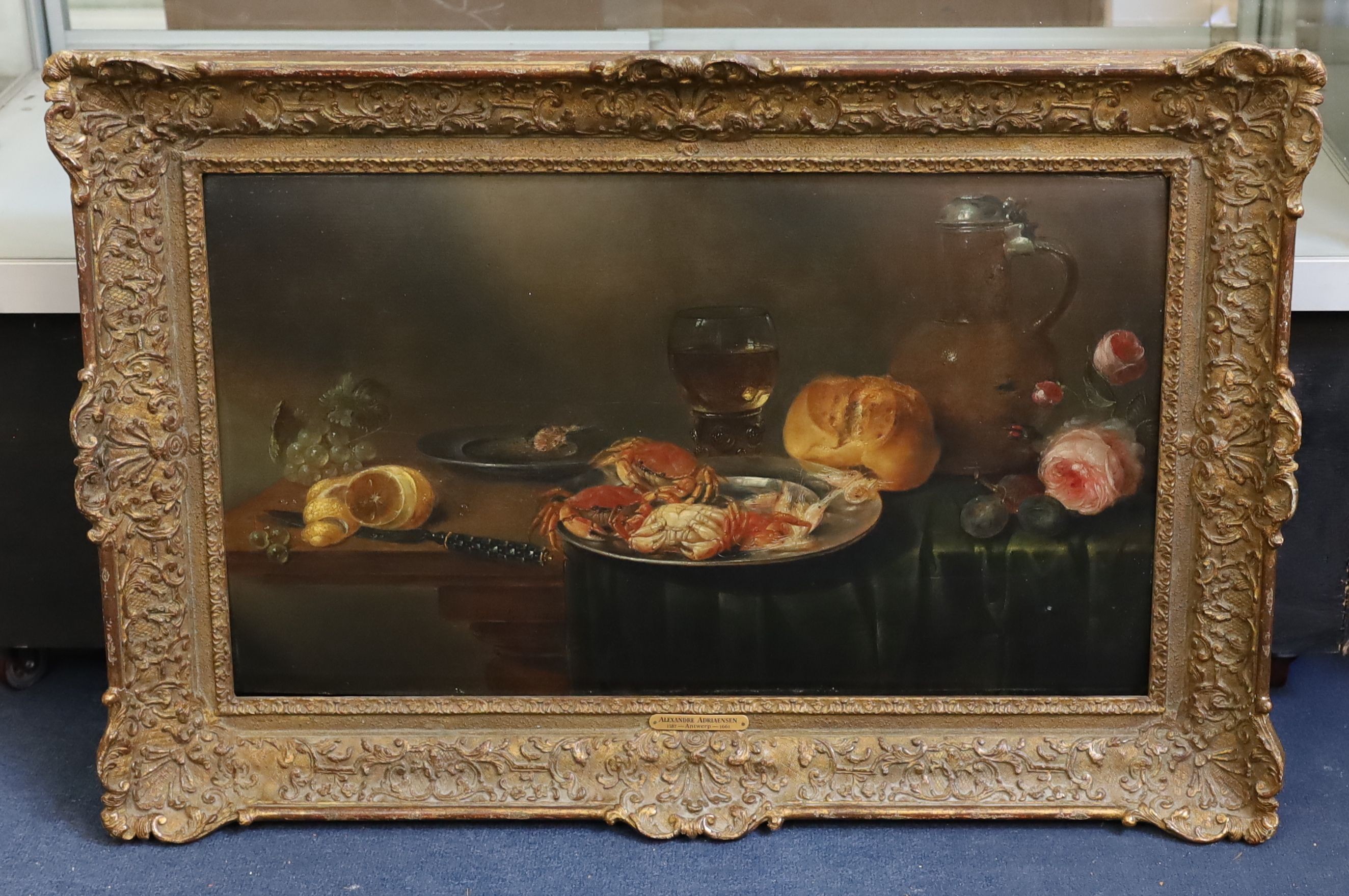 Alexandre Adriaensen (1587-1661) Still life of crabs, fruit, a loaf of bread, rummer, flagon and - Image 2 of 3