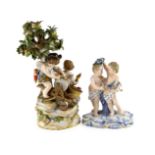 A Meissen group of Cupid forging arrows and a similar group of two cherubs, late 19th century,the