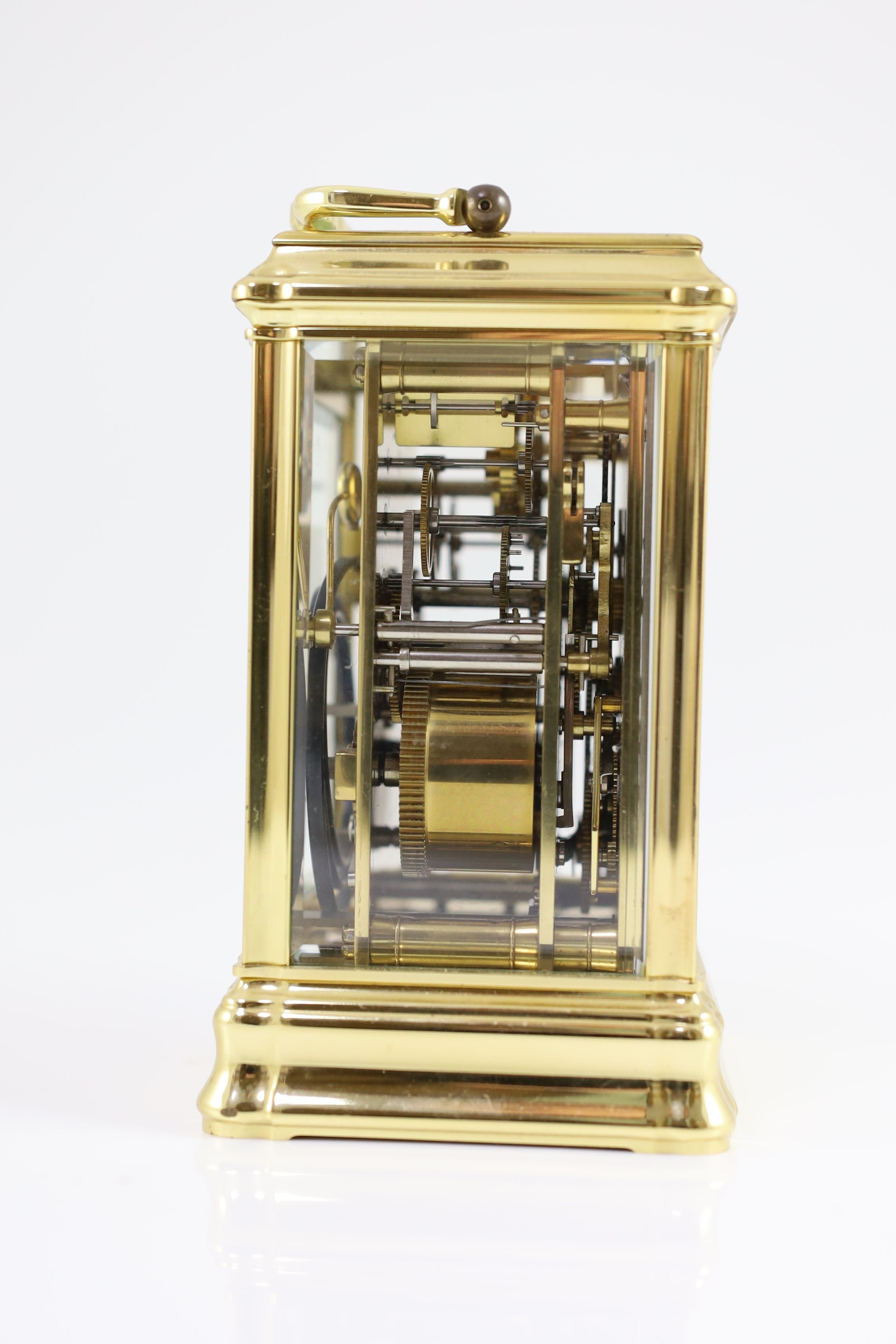 A L'Epée hour repeating brass carriage clock,with moonphase and calendar dial, in gorge case, with - Image 4 of 5