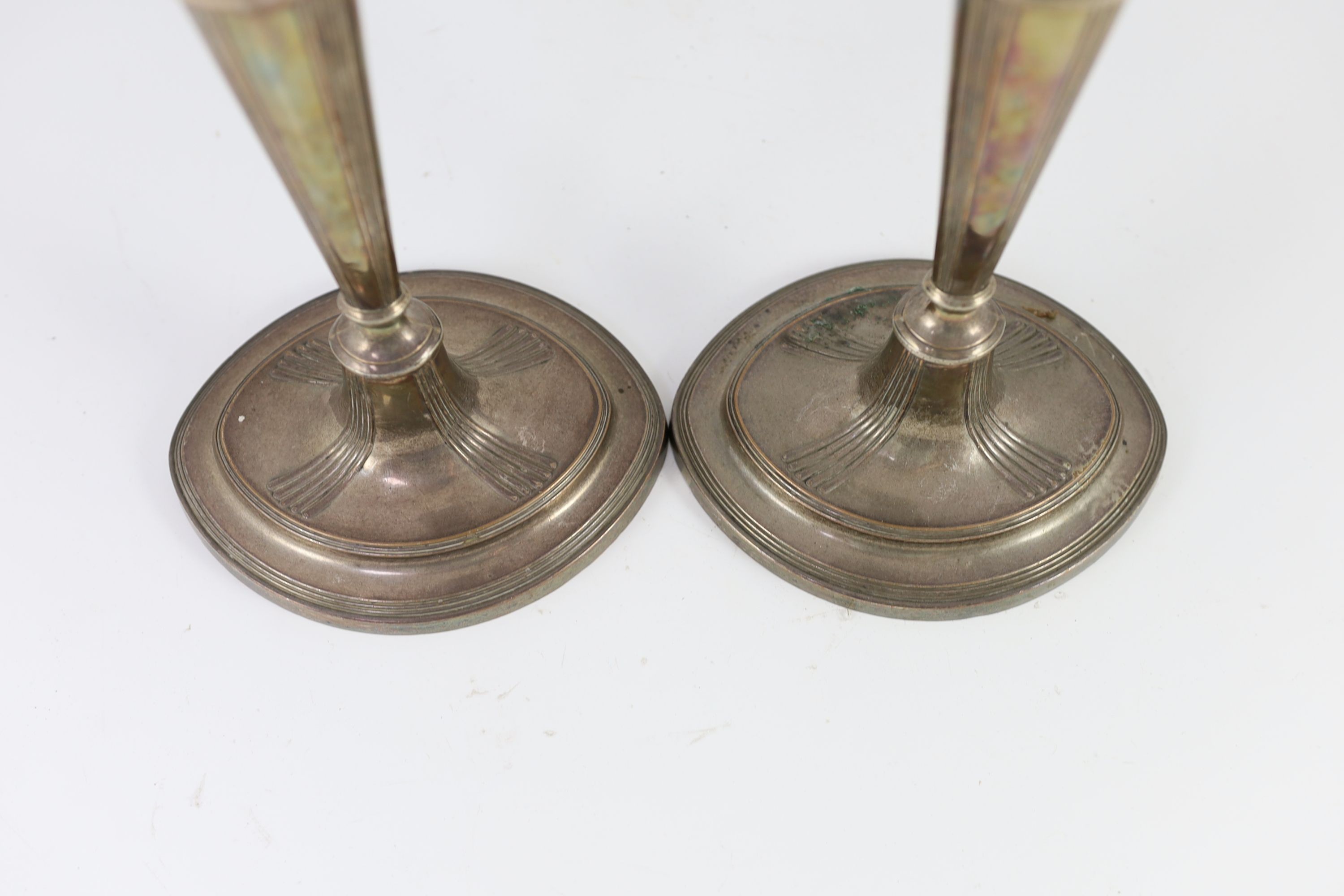A pair of Sheffield plate candlesticks and nozzles,of neo-classical elliptical form, the stems - Image 3 of 4