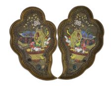 A pair of Chinese cloisonné enamel artemisia leaf shaped bronze trays, late 19th century,each finely