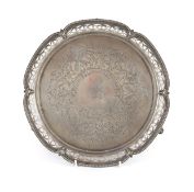 A Victorian silver circular salver, by Henry Wilkinson & Co Ltd,with shaped beaded and pierced