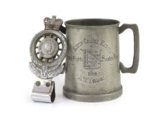 A Victorian pewter two handled presentation mug 'Exeter College Regatta, 1880'and an R.A.C.