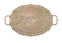A 1930's silver two handled oval tea tray, by Viner's Ltd,with engraved inscription, 57cm,