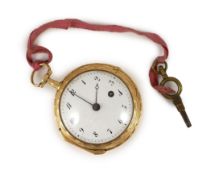 A 19th century Swiss gold open face key wind pocket watch, by Faucillon, Auxerres,with Arabic