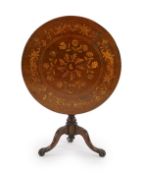 A mid to late 18th century Dutch marquetry inlaid walnut tripod table,the circular boxwood strung
