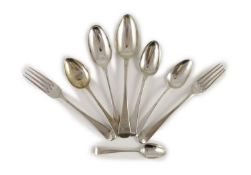 A mainly 19th century harlequin canteen of silver Old English pattern flatware,some with engraved