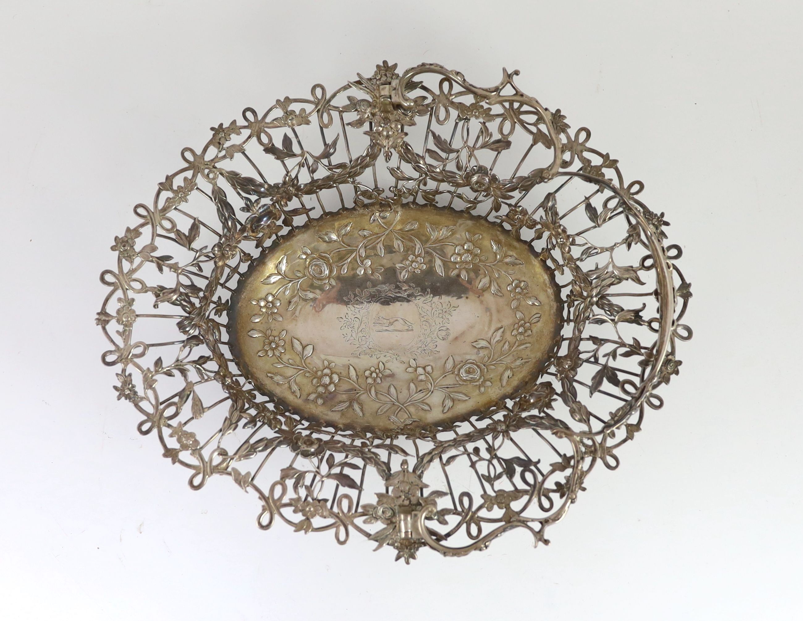 A George III pierced silver oval epergne basket, by Vere & Lutwyche, engraved with the Heneage - Image 2 of 3