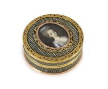 A late 18th century tortoiseshell boîte-à-miniature, the cove decorated with an inset portrait