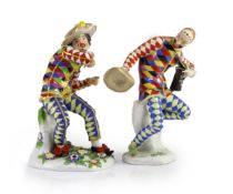 Two Meissen models of Harlequin, early to late 20th century,both modelled after Kandler, the first