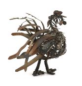 Sokari Douglas Camp (Nigerian b.1958). A welded metal cockerel,height 29.5cm length 31cmOverall what