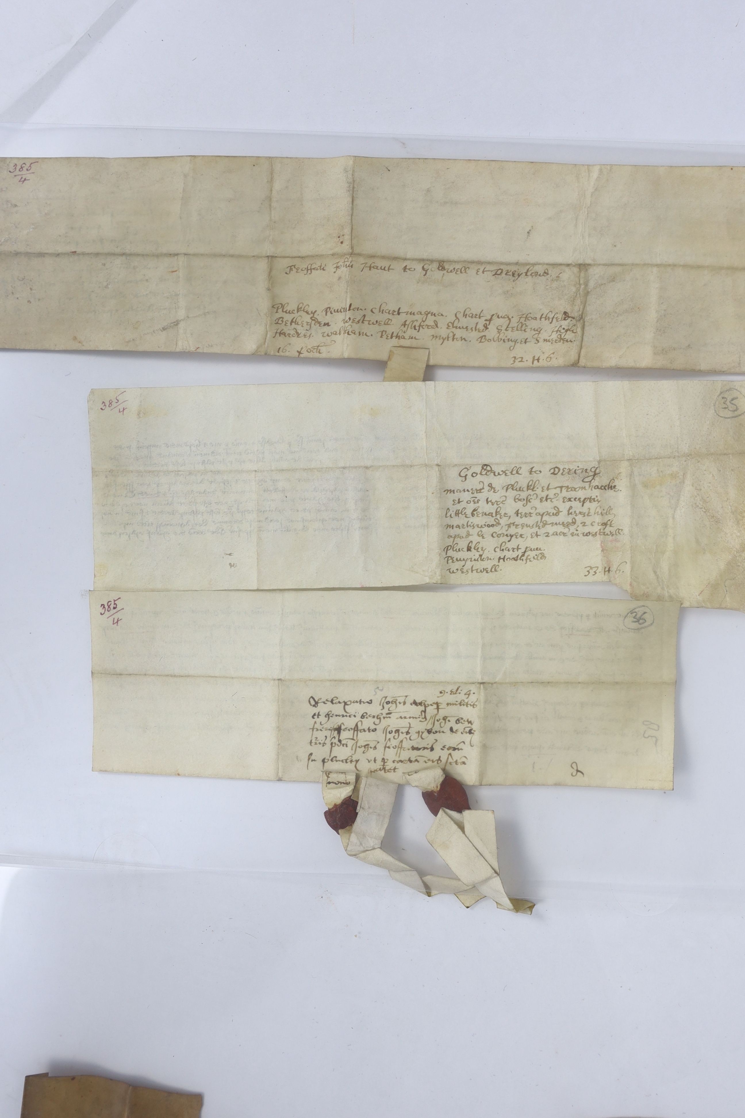 ° ° A Collection of deeds and documents relating chiefly to Kent, 1264-1654, from the collection - Image 16 of 42