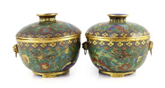 A pair of Chinese cloisonné enamel jars and covers, 18th/19th centuryeach decorated with birds