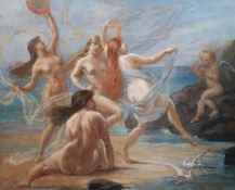 Adolphe Lalyre (French, (1848-1933) Sirens and Cupid dancing along the seashoreoil on canvassigned58