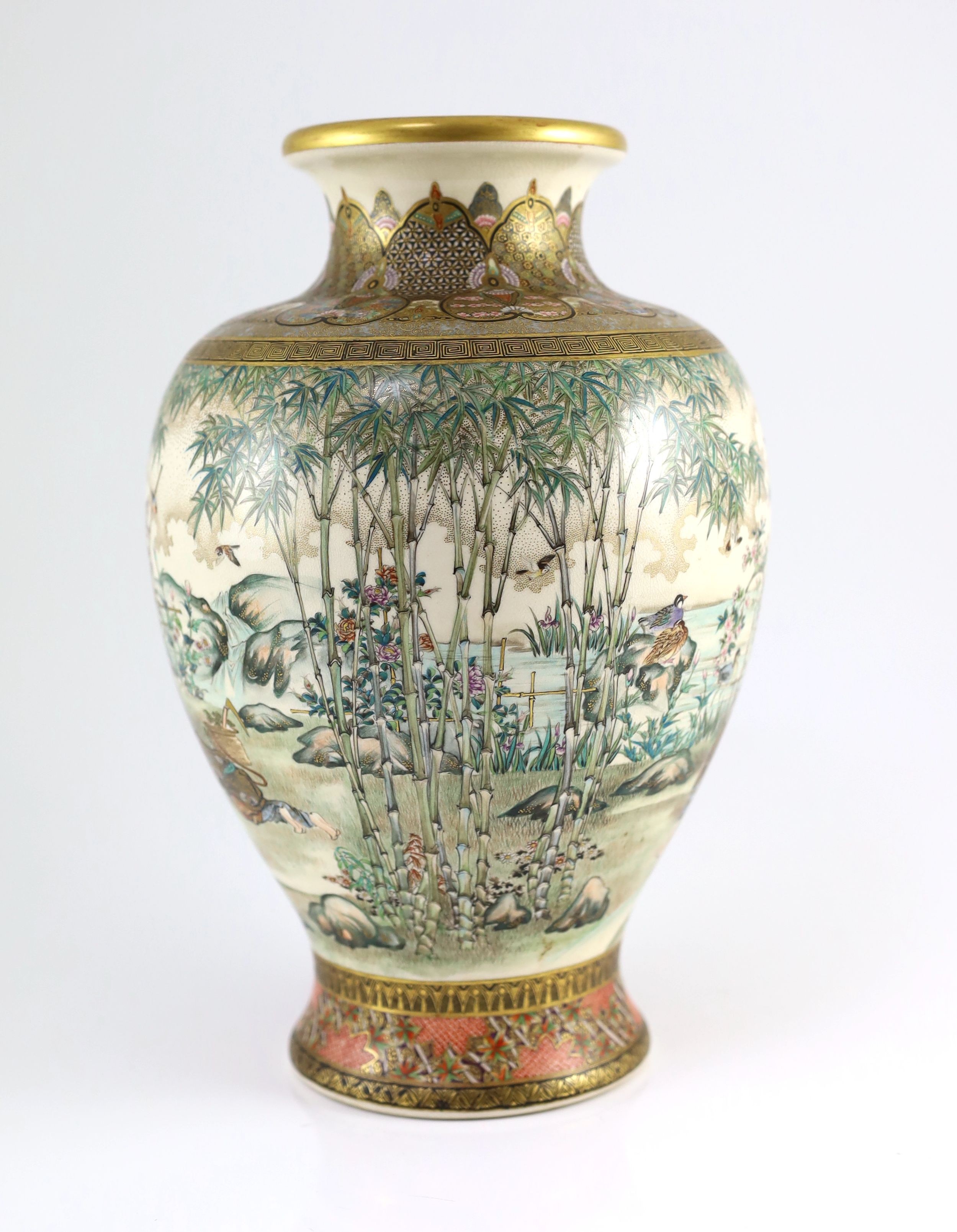 A fine Japanese Satsuma pottery vase, signed Takezan, Meiji period,finely painted with boys in a - Image 4 of 7