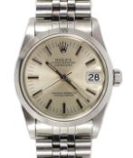 A gentleman's 1980's stainless steel mid-size Rolex Oyster Perpetual Datejust,with baton numerals,