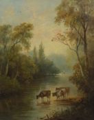 John Moore of Ipswich (1820-1902) Evening on the Broads and Cattle wateringnear pair of oils of