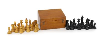 A Jaques & Son Ltd, London 4 in. club size Staunton boxwood and ebony chess set.with original
