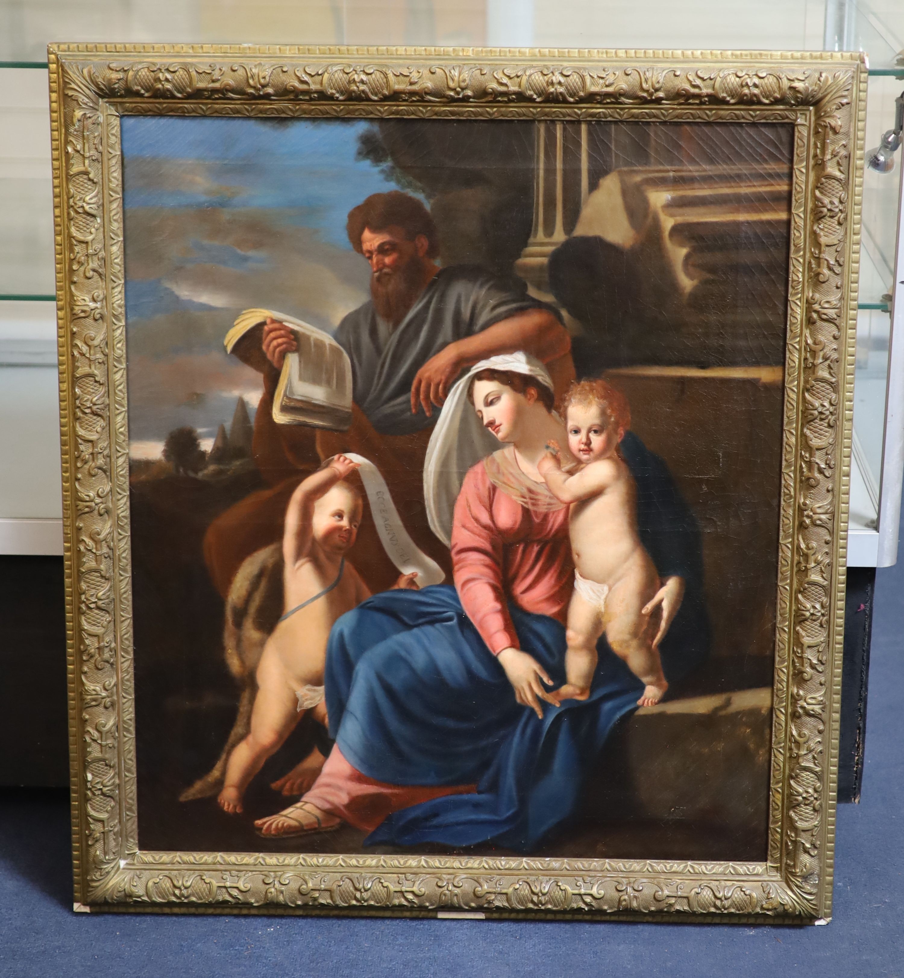 After Nicolas Poussin (French, 1594-1665) Ecce Agnus Deioil on canvas80 x 69cmOil on what looks to - Image 2 of 4