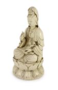 A large Chinese blanc-de-chine figure of Guanyin, Boji Yuren mark, 19th century or later,holding a