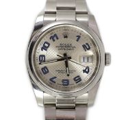 A gentleman's early 21st century stainless steel Rolex Oyster Perpetual Datejust wrist watch,with