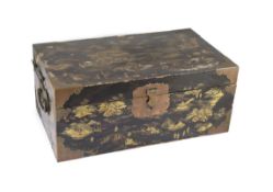 A Japanese lacquer fitted travelling trunk, 19th century,black and gilt decorated with figures in