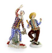 Two Meissen models of Harlequin, 20th century,both modelled after Kandler, the first with a hat in