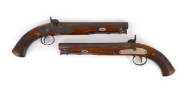 A good cased pair of percussion pistols, by E & W Bond, London, with Arundel and Bramber Corps of