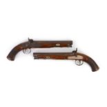 A good cased pair of percussion pistols, by E & W Bond, London, with Arundel and Bramber Corps of